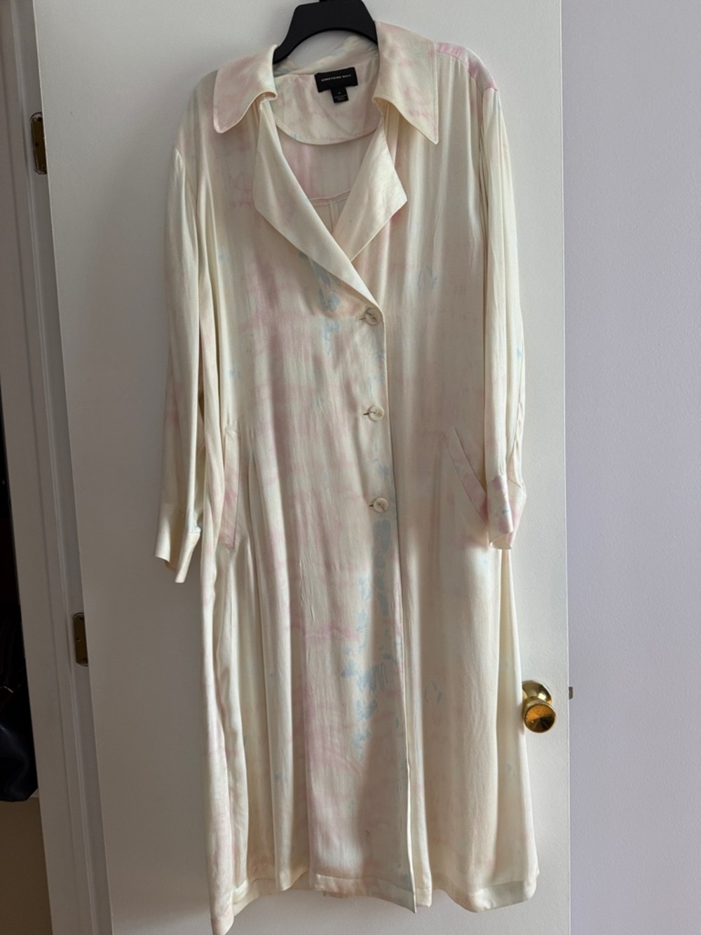 Something Navy Cream Long Duster Coat with Subtle Pastel Accents